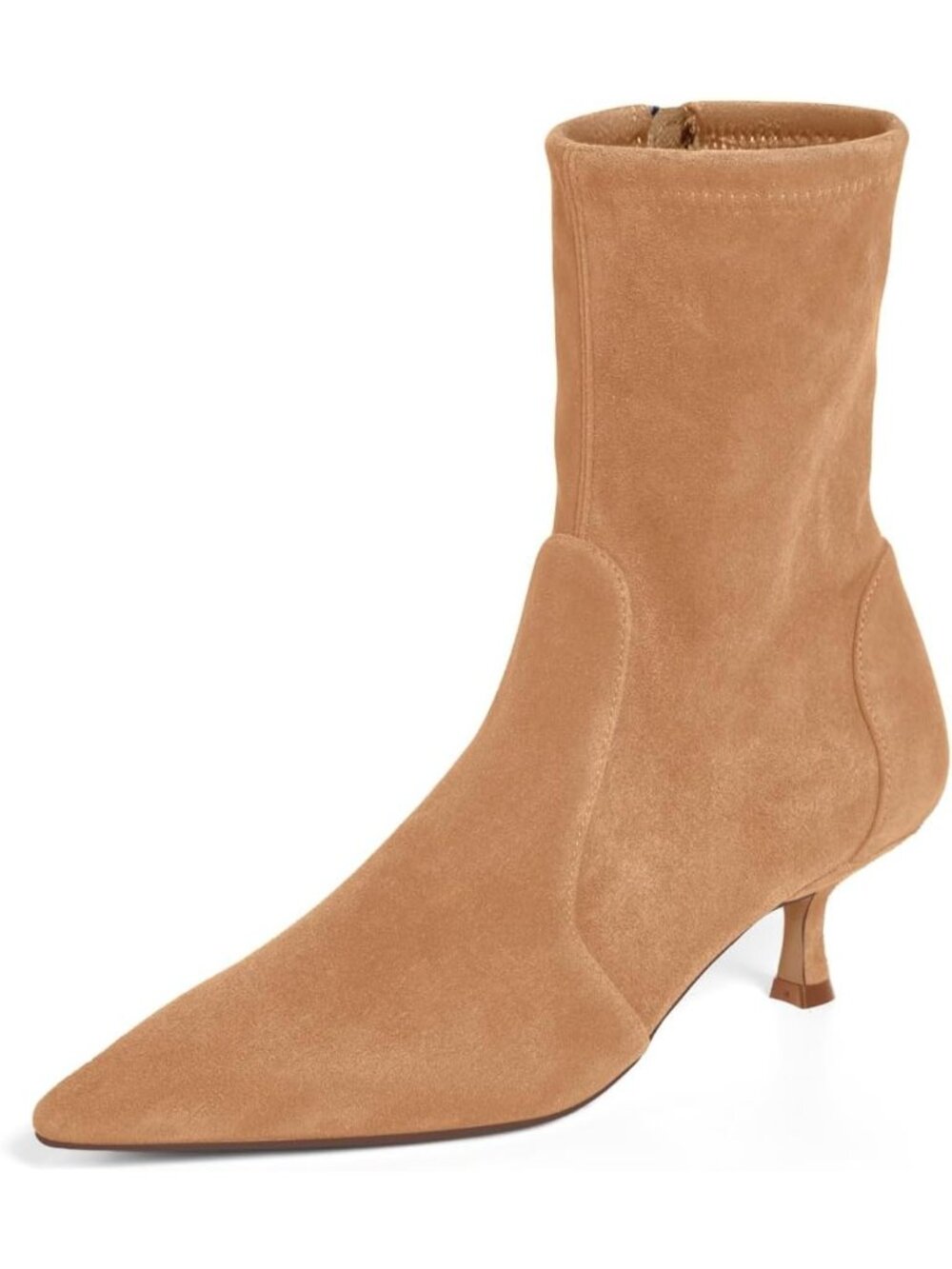 Women's Khaki Low Kitten Heel Ankle Boot Pointed Toe Booties Side Zipper Shoes
